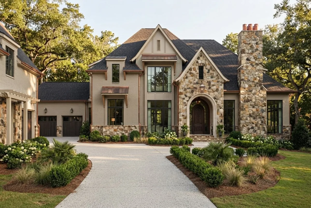 Modern Tudor home rendering