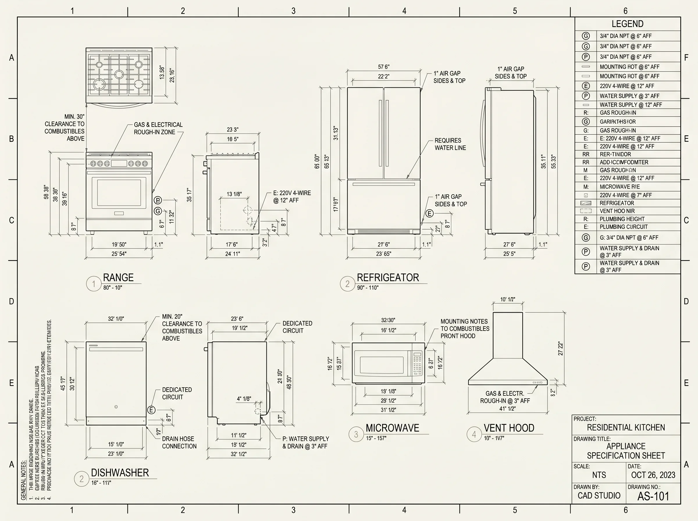 Appliance Specs & Rough-Ins, architectural blueprint