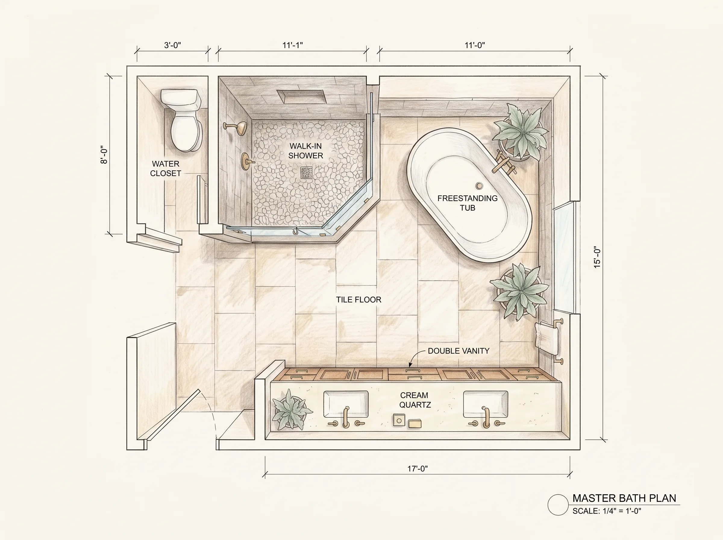 Bathroom Plan, Rendered, architectural blueprint