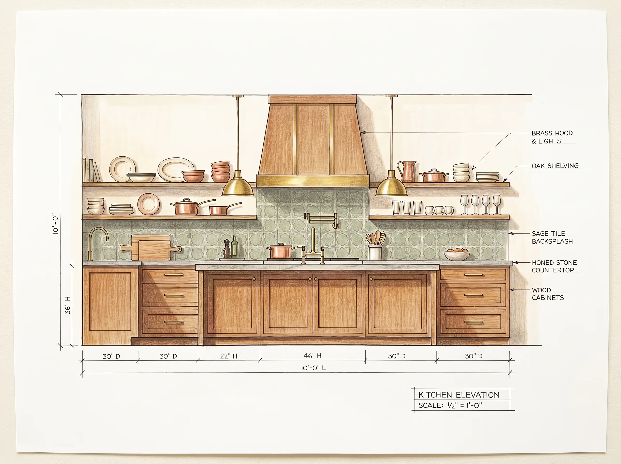 Cabinet Elevation, Rendered, architectural blueprint