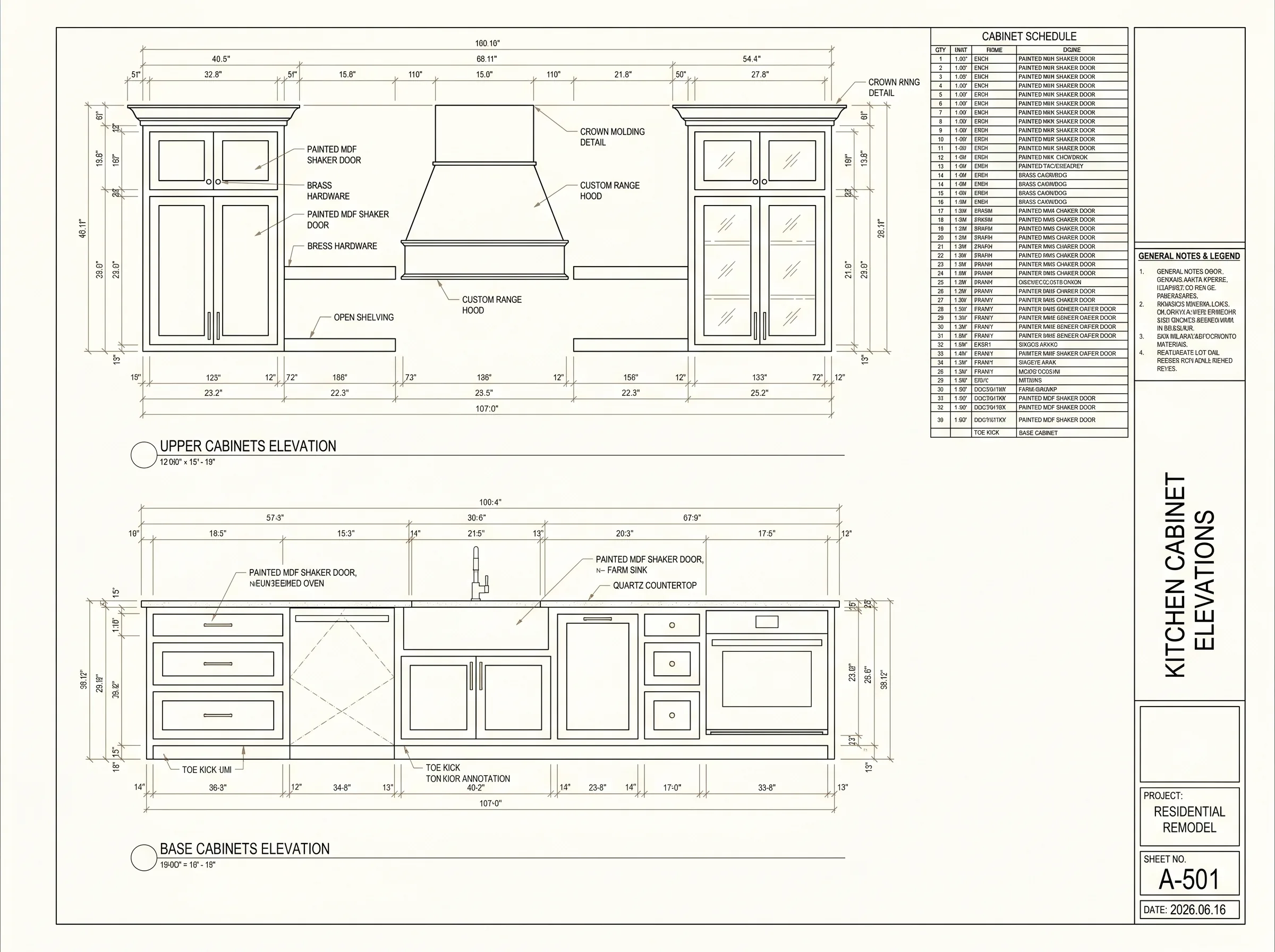 Cabinet Elevations & Specs, architectural blueprint