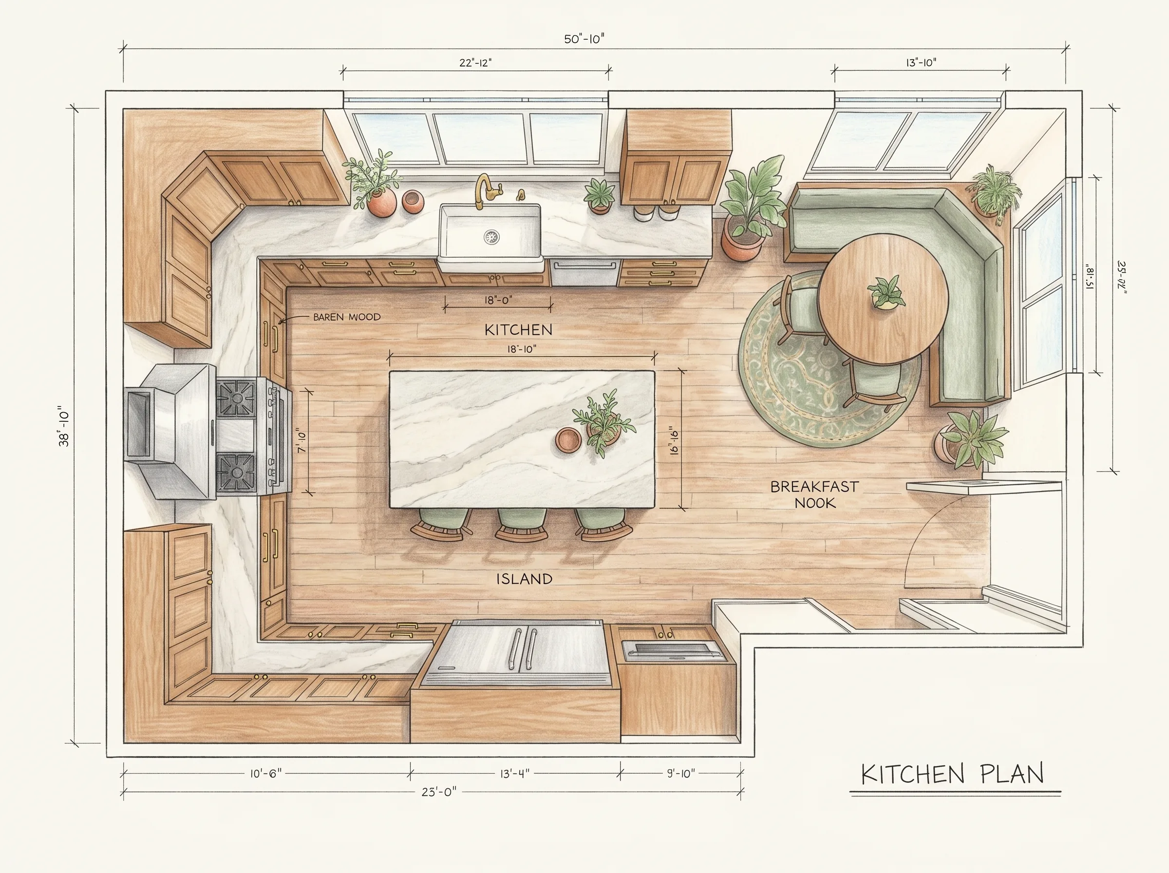 Kitchen Plan, Rendered, architectural blueprint