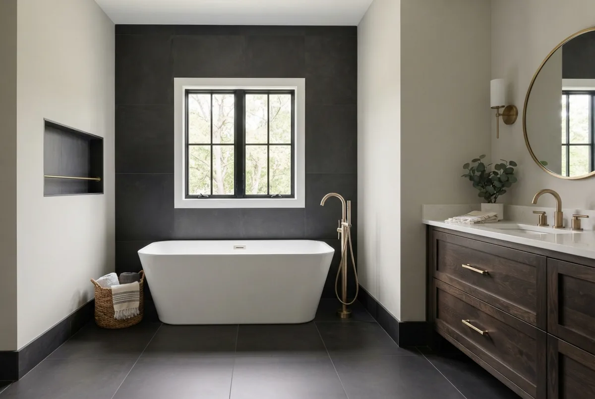 Freestanding tub in a remodeled bathroom
