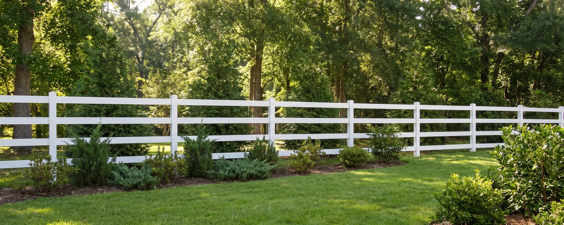 Coronado aluminum ranch rail fence in a Columbia, SC backyard