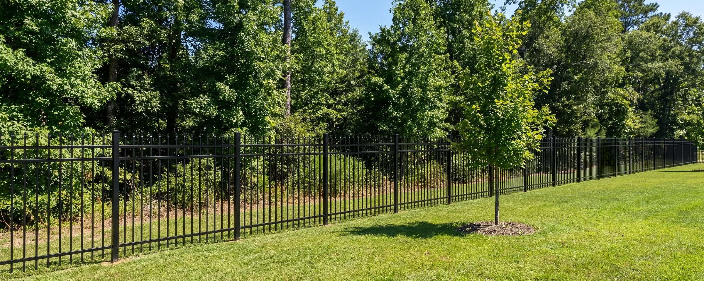 Newcastle aluminum picket fence in a Columbia, SC backyard