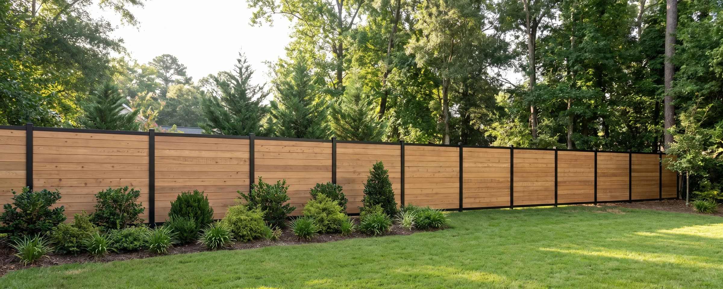 Riverside aluminum and vinyl privacy fence in a Columbia, SC backyard