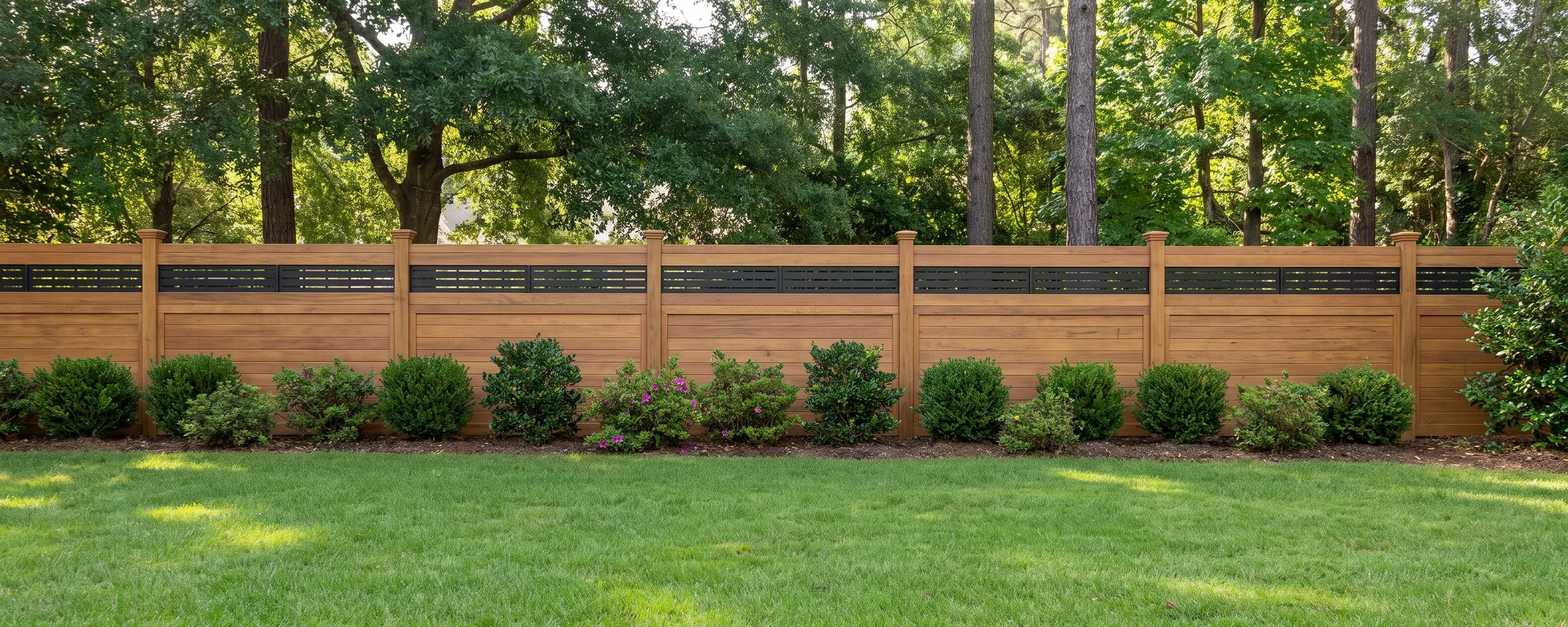Savannah aluminum and vinyl privacy fence in a Columbia, SC backyard