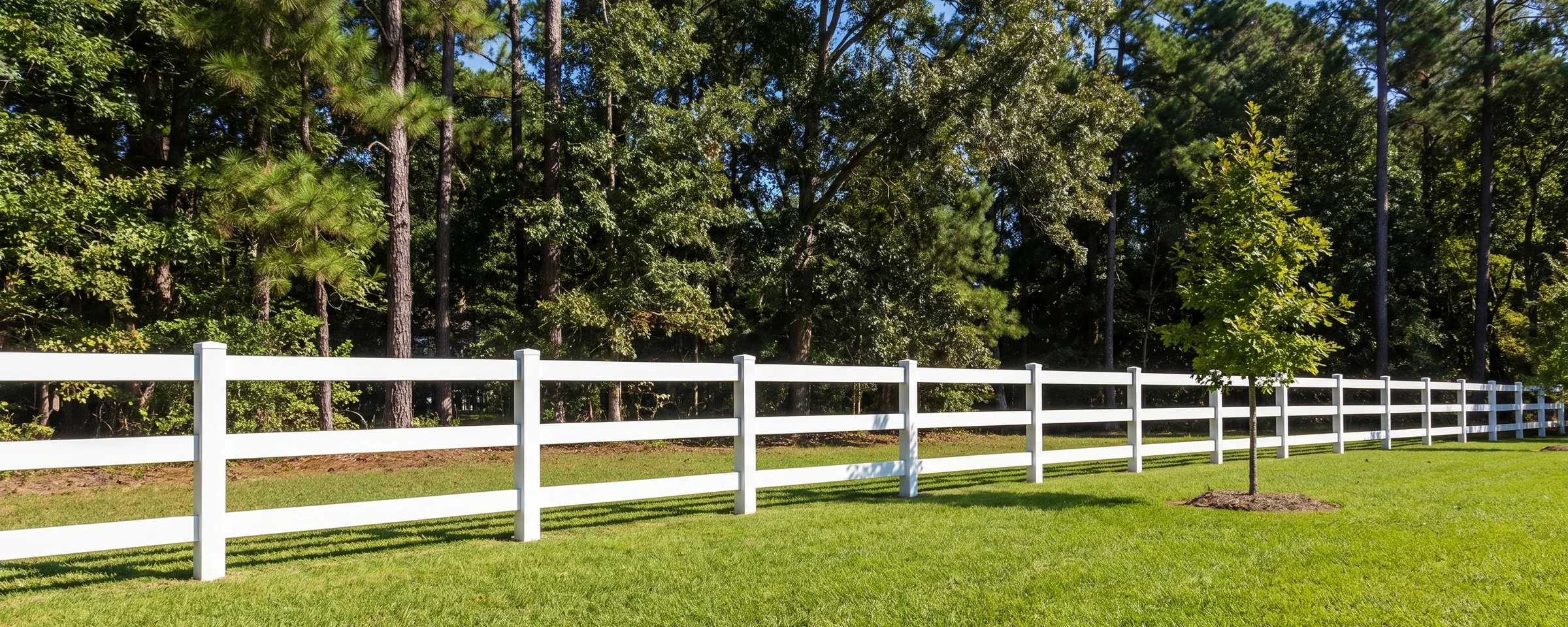 Sierra vinyl ranch rail fence in a Columbia, SC backyard