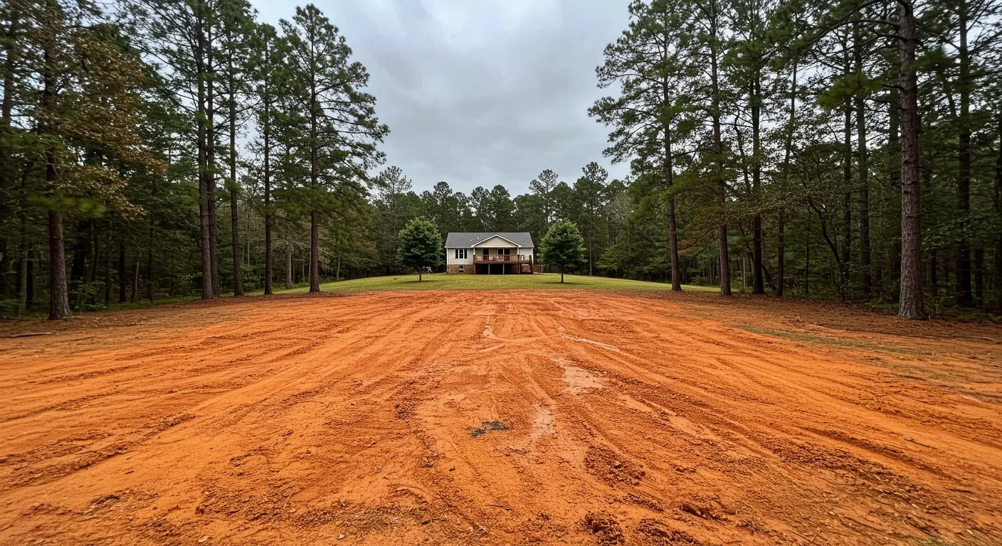 Standing water on red clay soil in a Midlands yard