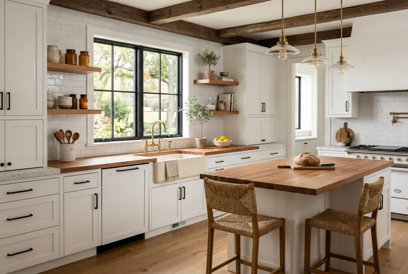 Farmhouse-style kitchen after a remodel