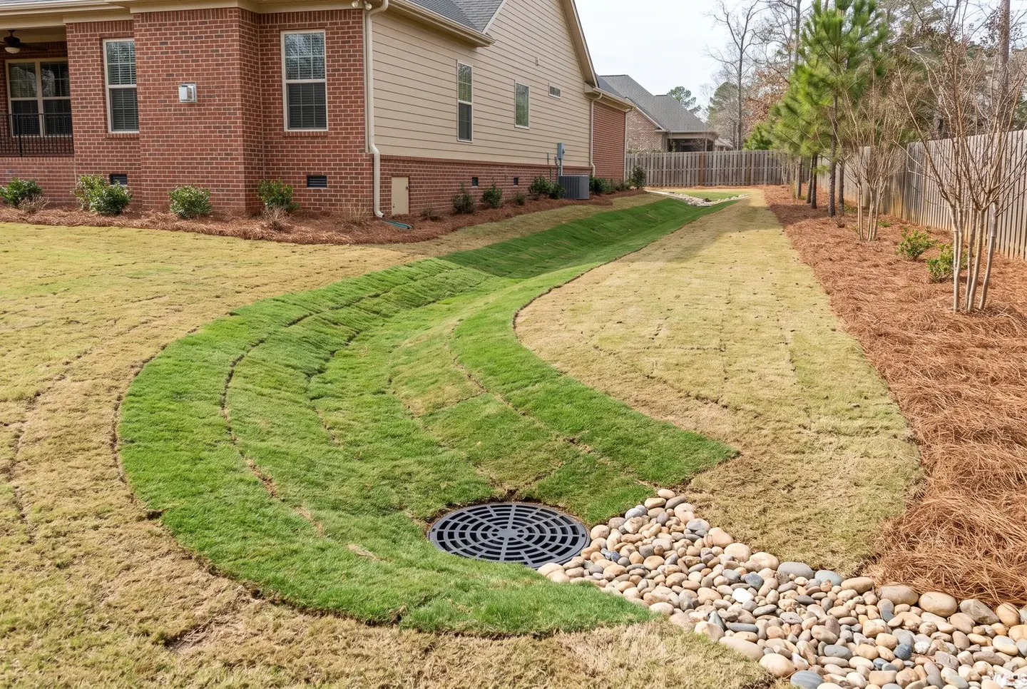 Yard graded and shaped for drainage before planting