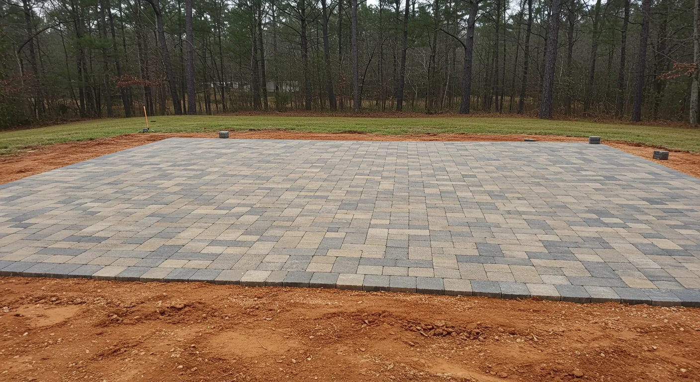 Paver patio base preparation during installation