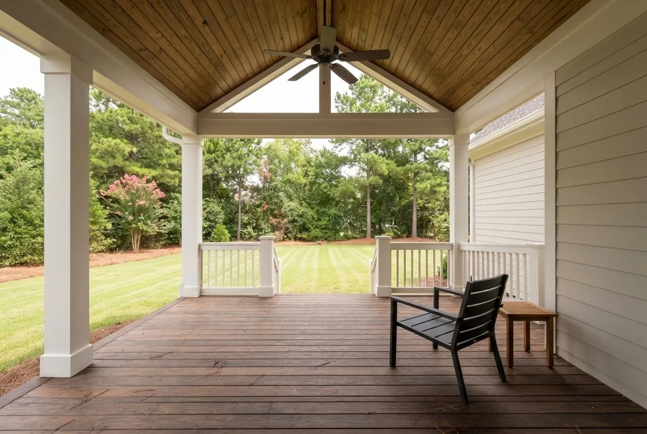 Covered open porch with no screens on a Midlands home