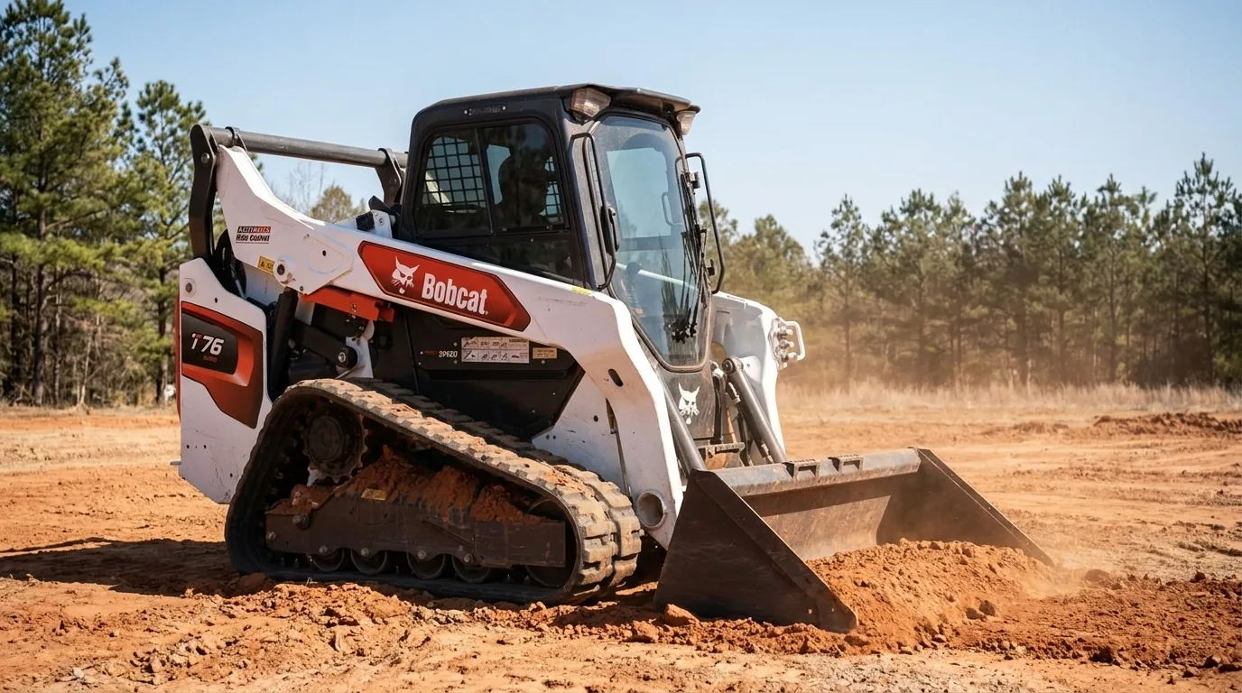 Compact track loader rough-grading a building pad on a Lexington SC lot