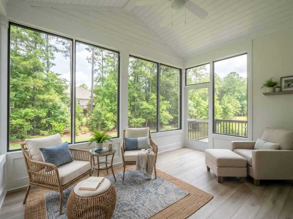 Three-season sunroom with screened and glazed openings