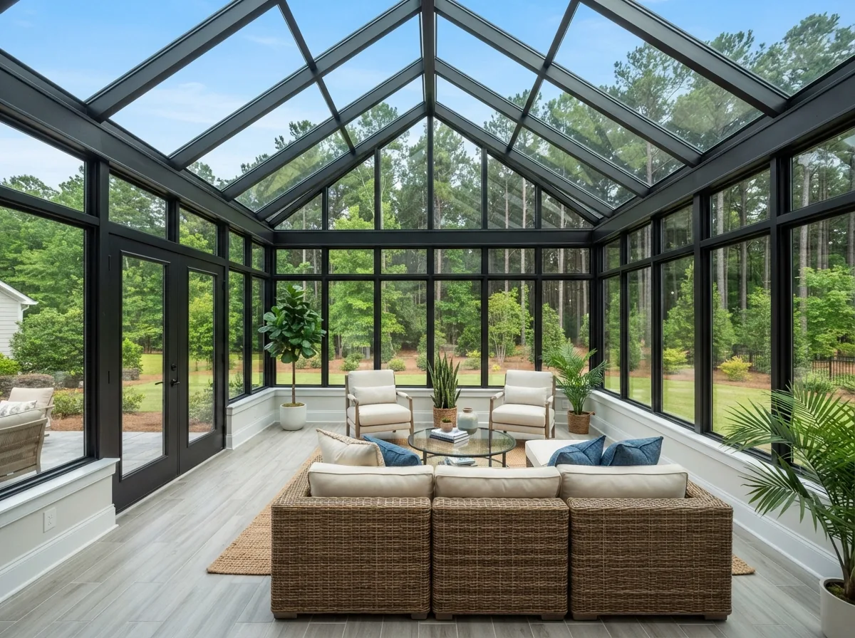 Sunroom with a cathedral ceiling