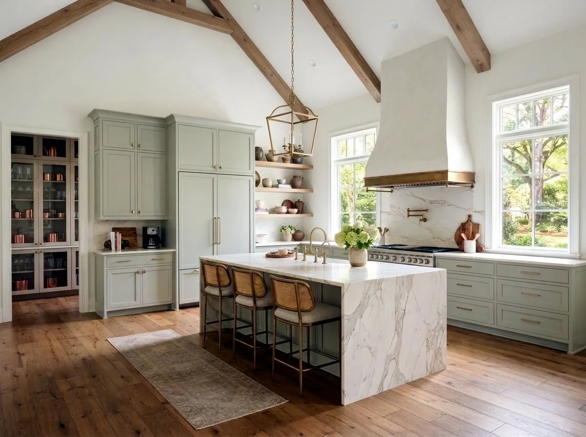 Luxury kitchen in a farmhouse style with designer built-ins