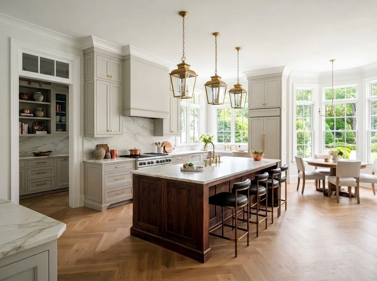Mid-range kitchen in a transitional style with full tile backsplash